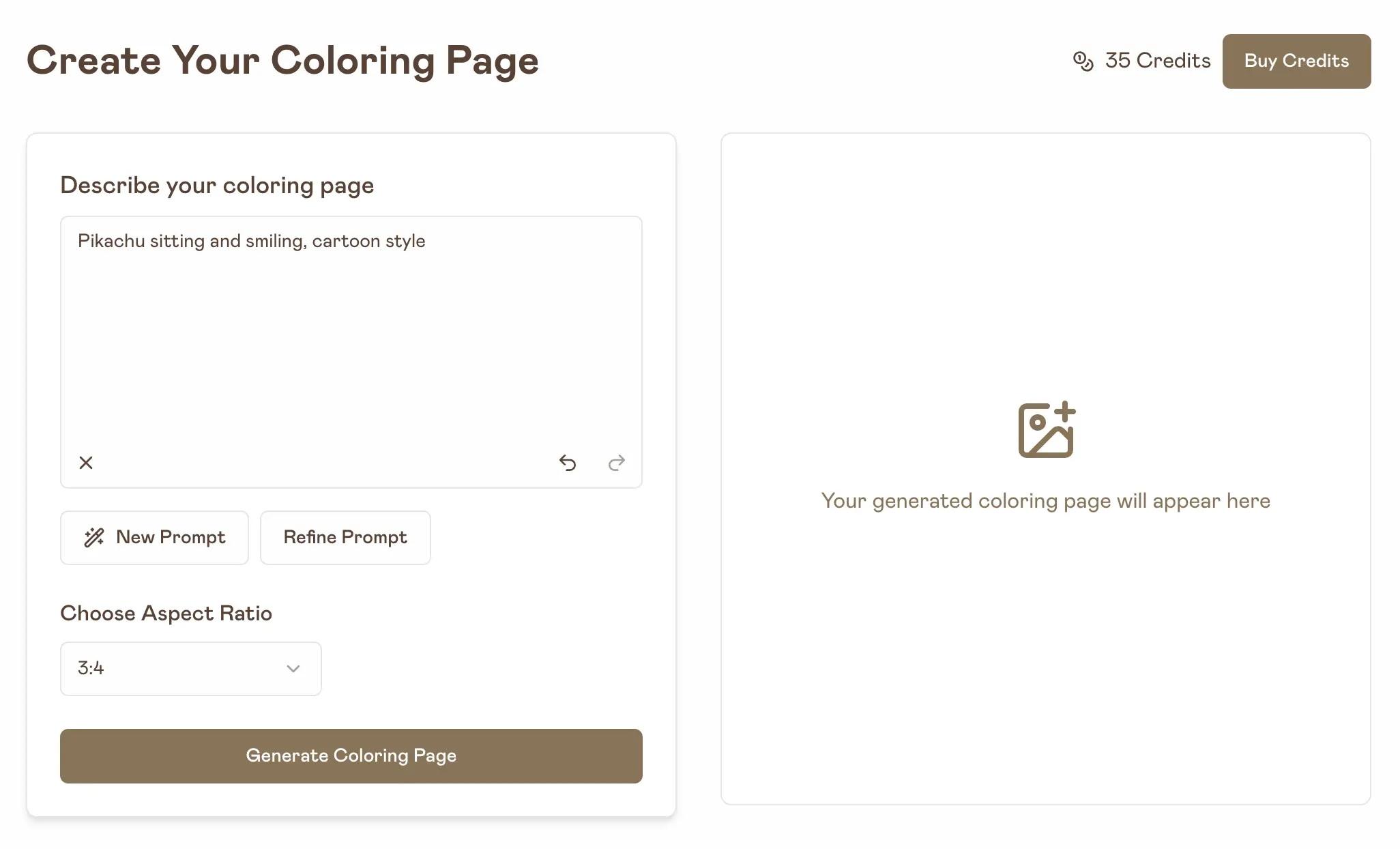 Geração de Página de Colorir do Pikachu