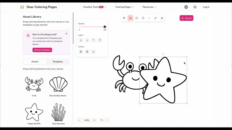 調整海洋動物的大小以創建完美的比例 - 顯示海星相對於螃蟹變小